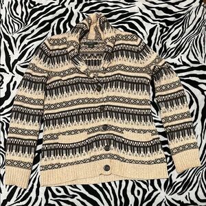 Eddie Bauer piano vintage cardigan button faire isle sweater beige size small